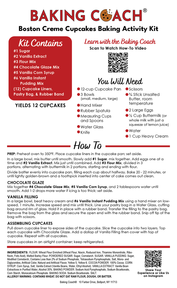Boston Creme Cupcakes Baking Activity Kits